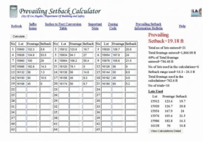 Setback calculator table